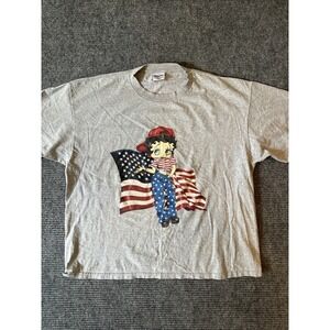 Vintage 90s Betty Boop USA American Flag Gray T-Shirt Size XL USA Flag Hip Hop